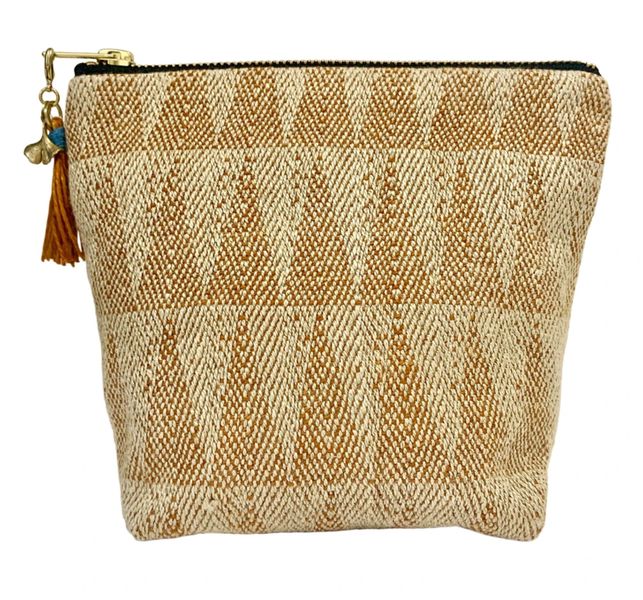 Naturally dyed make-up bag hand-woven in the UK