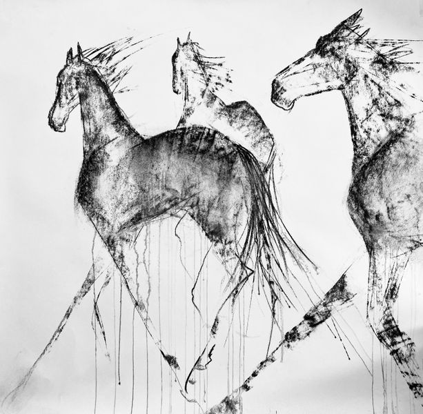 Charcoal drawing of horses