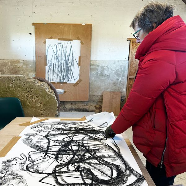 Mark making with charcoal blocks