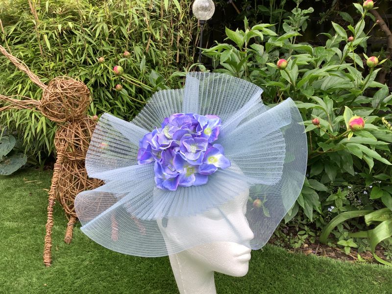 Blue crinoline with hydrangea centre