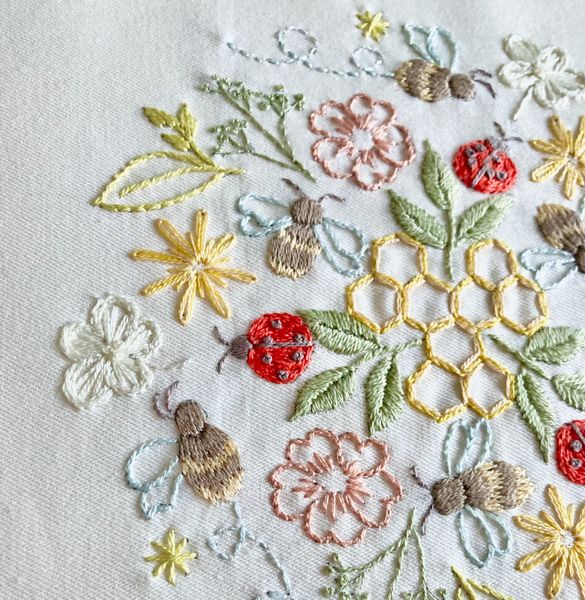 Bee mandala embroidery kit from Maire Curtis Lakeland Studio