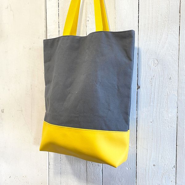 grey & yellow vegan tote bag