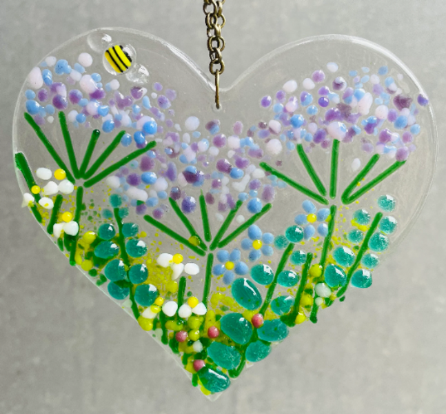 Fused glass floral heart make at home kit, by Twice Fired