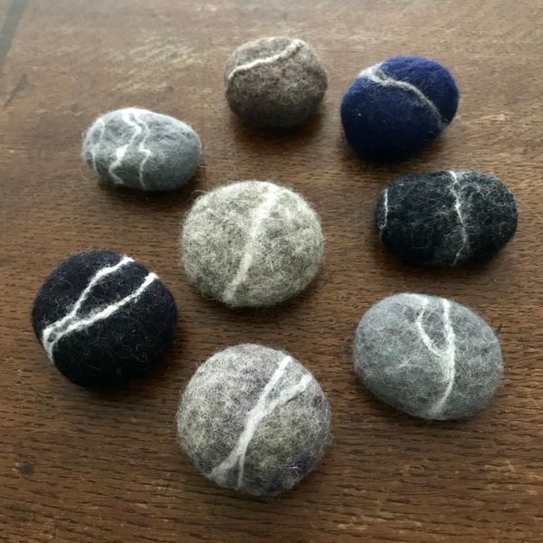 Small spiral wet felted wool pebbles