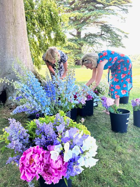 Flower arranging on the lawn at Turvey House