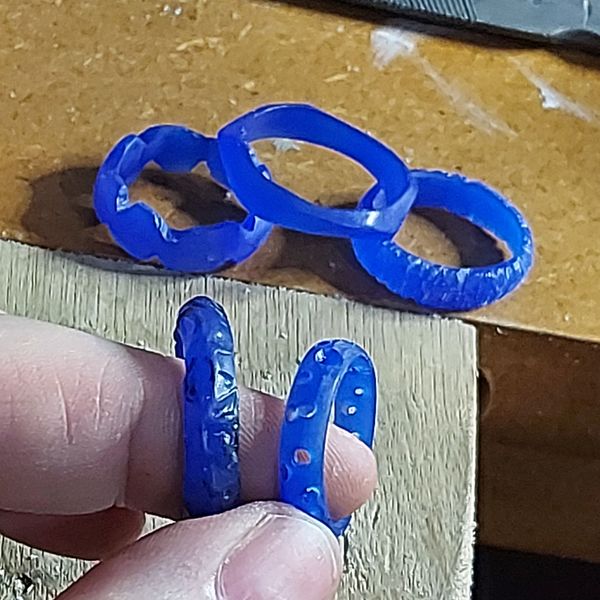 Carved wax ring selection ready for casting into silver