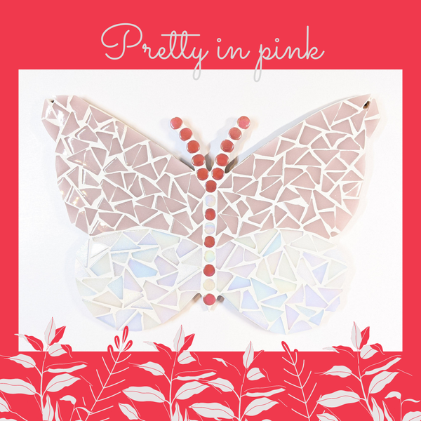 Pink and white butterfly mosaic kit