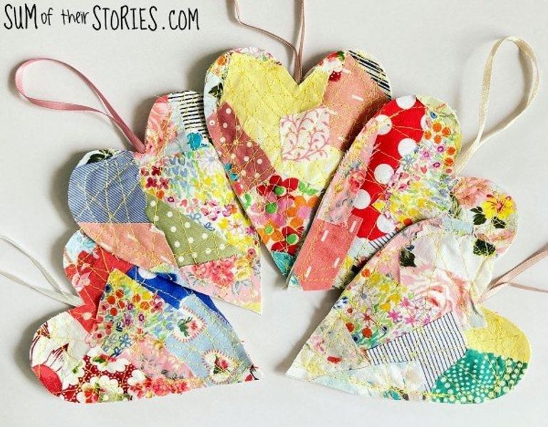 Scrap fabric hearts example from Sum of Their Stories