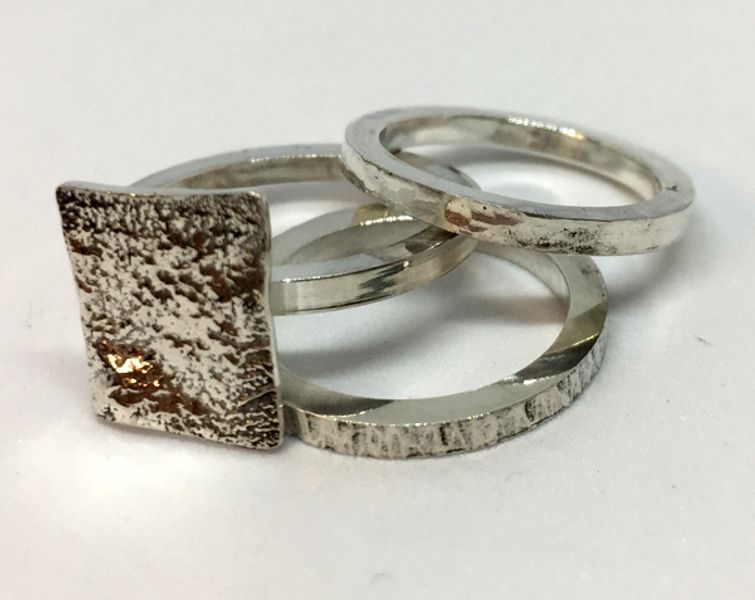 Reticulated silver stacking rings by Emma Hardwidge, 2019