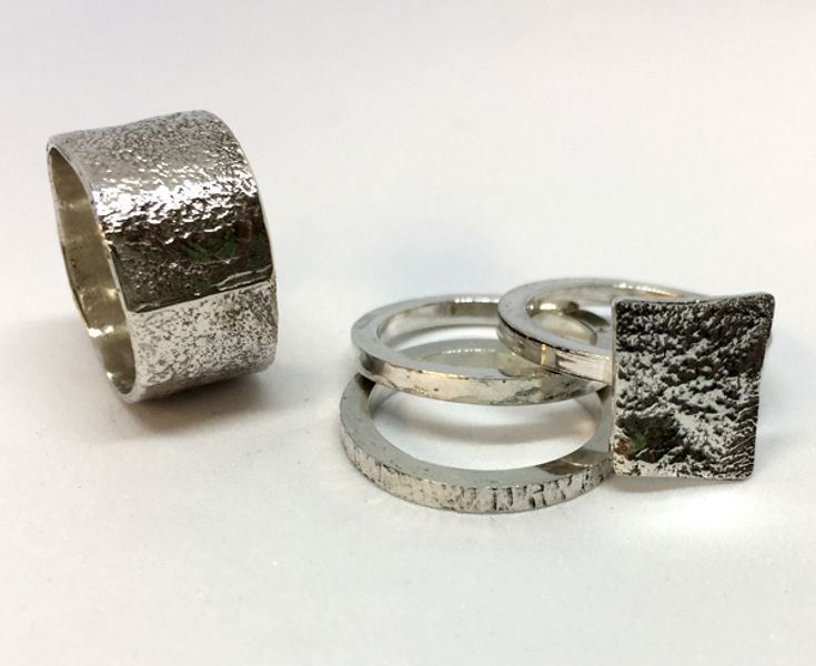 Four silver reticulated rings by Emma Hardwidge, 2019
