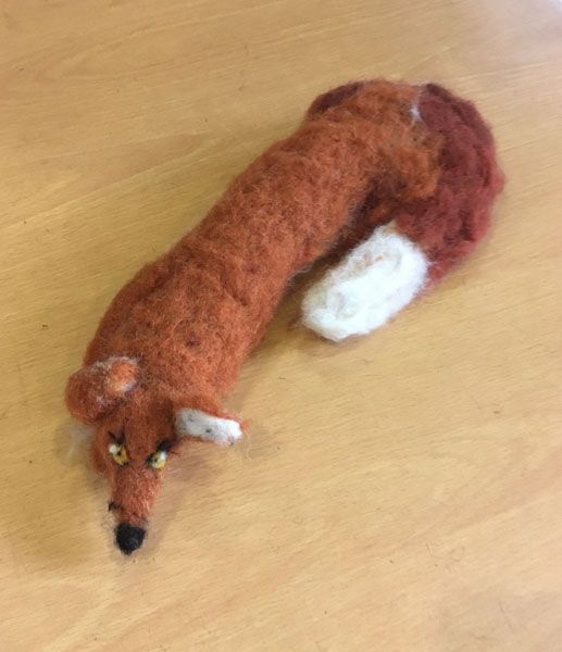 Fox made by student with felted eyes