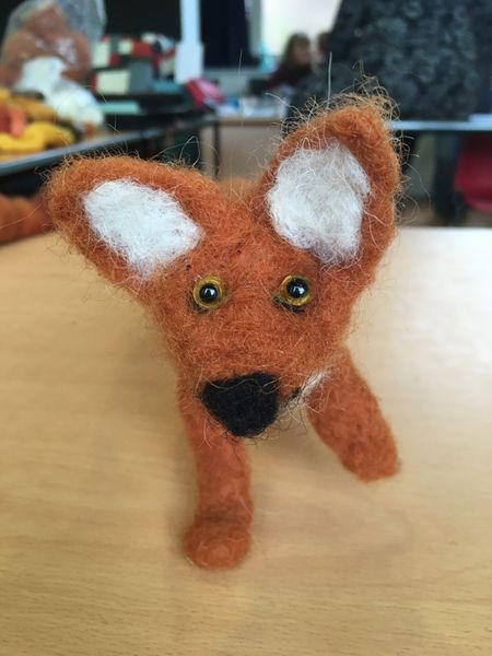 Fox face with glass eyes by student