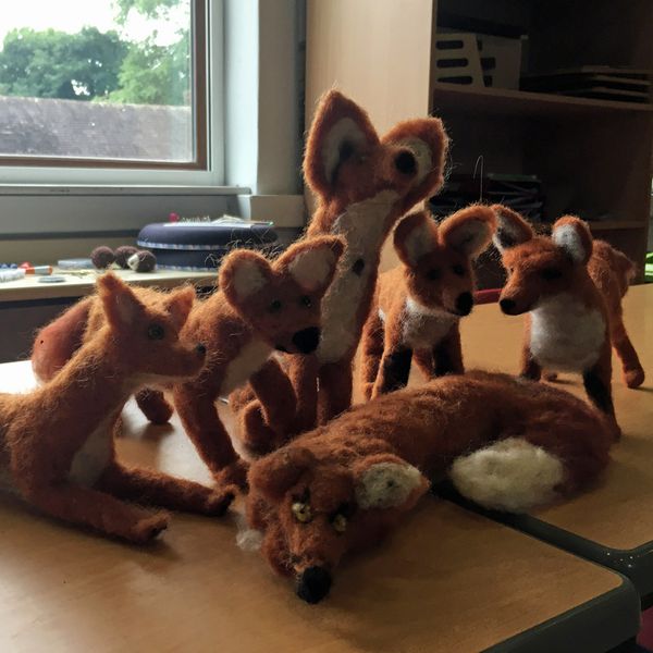 Foxes made by pupils and staff