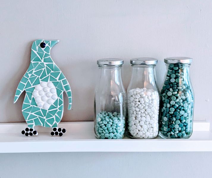 Teal and White Penguin Mosaic