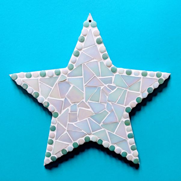 White Iridescent and Teal Hanging Star Mosaic Kit