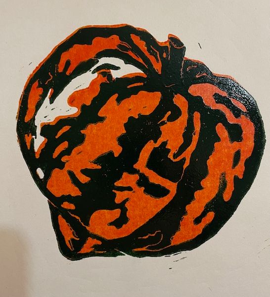 Pumpkin.
Two colour reduction lino print