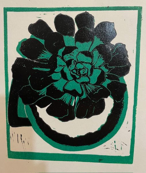 Aeonium.
Two colour reduction lino print.