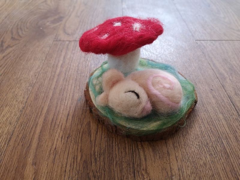 needle felted toadstool and mouse at The Craft Studio in Pewsey.