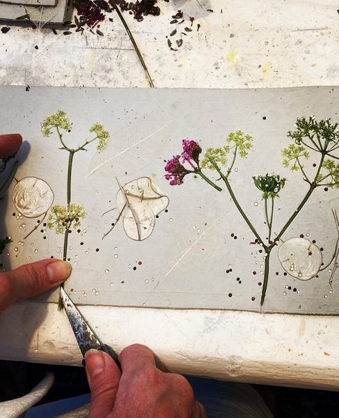 Pressing natural textures into porcelain clay