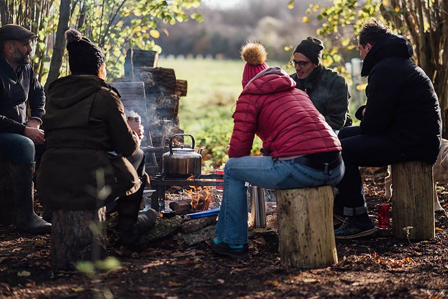 lunch and breaks around the open fire