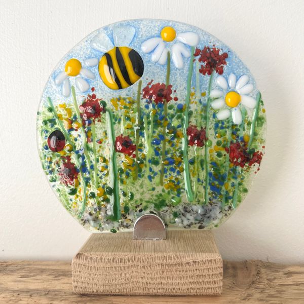 Fired and displayed Summer Meadow fused glass kit