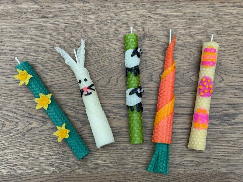 Rolled beeswax Easter finished candles