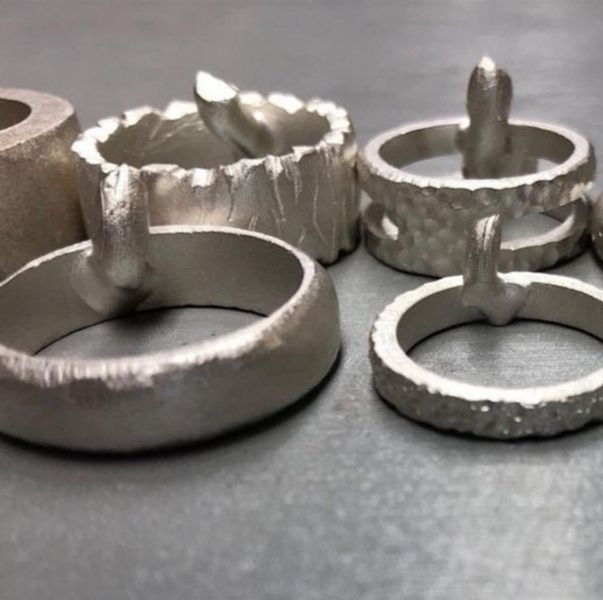 Solid sterling silver rings, back from the casters and ready for final preparation before polishing and sending out to their homes 