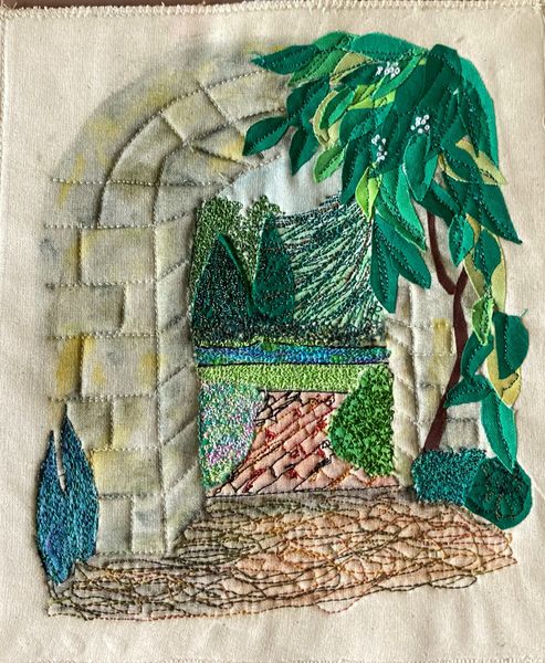 Landscape embroidery and collage . Final piece by Libby M.