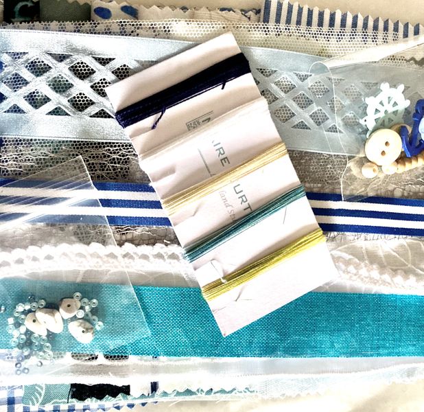 Hamptons Beach House slow stitch collection from Maire Curtis Lakeland Studio is complete with coordinating trims and embellishments packs