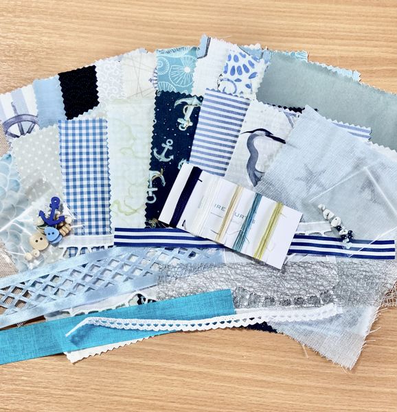 Hamptons Beach House slow stitch collection from Maire Curtis Lakeland Studio in cool shades of summer blues and whites