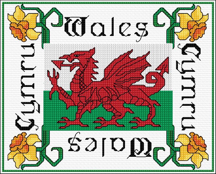 DoodleCraft Design Welsh Dragon in Cross stitch