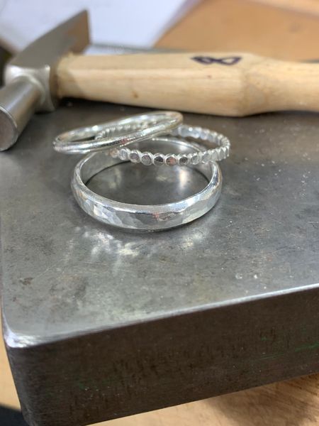 Textured silver rings on steel