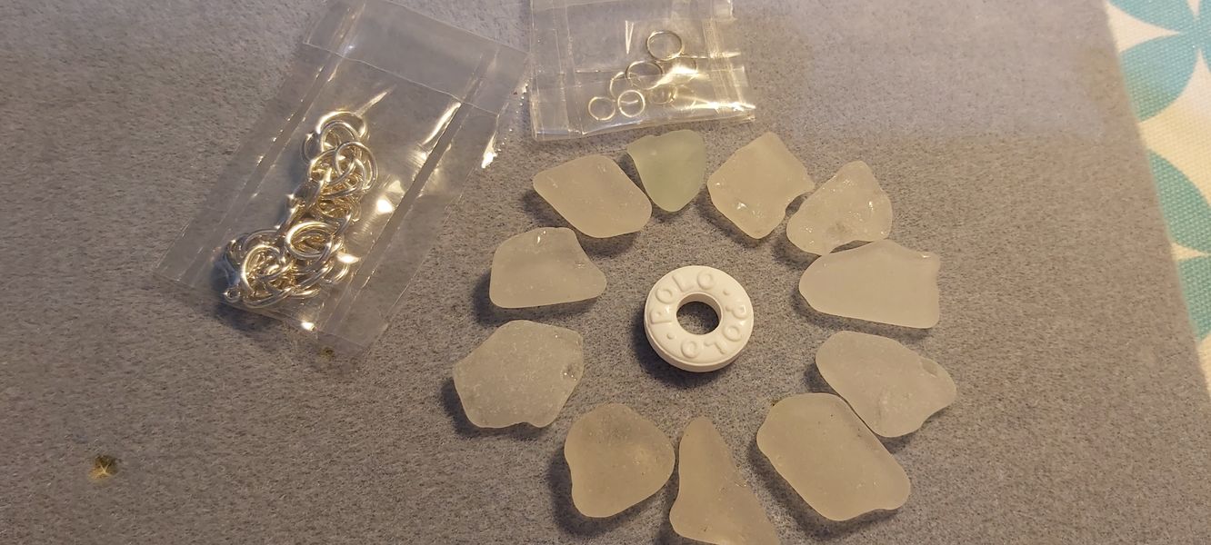 The mint in the centre, gives you an idea of the size if the Sea Glass chosen for a Pendant. 