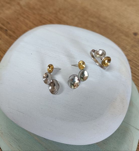 Daisy's work (textured silver dome designs with Keum Boo gold plate)