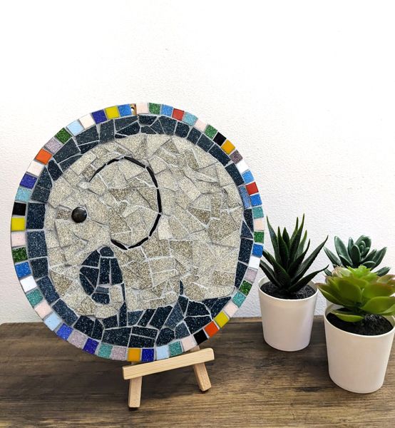 Round grey African elephant mosaic kit