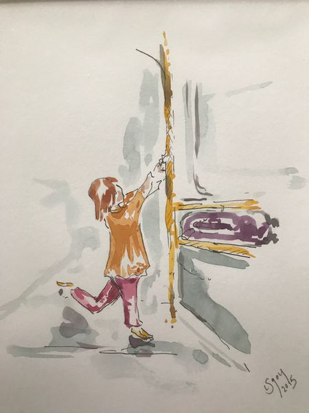 Sketch and water colour - Girl on bus 