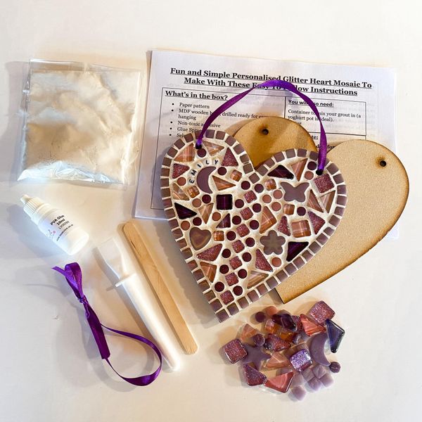 beginners mosaic craft kit pink purple heart