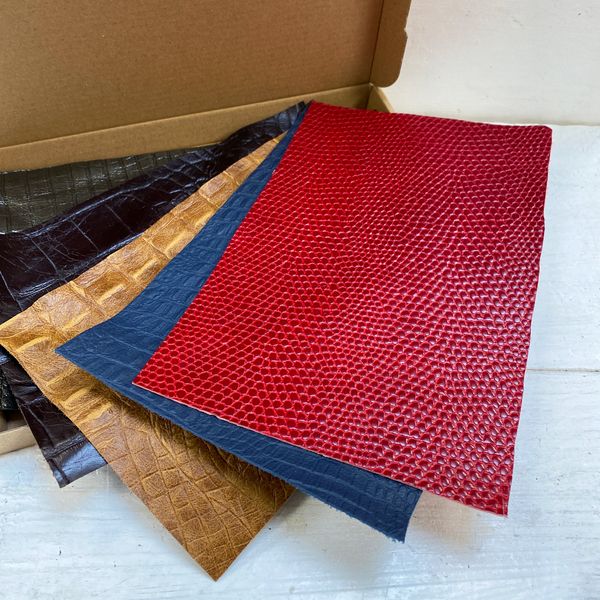 Textured leather offcuts kits in box