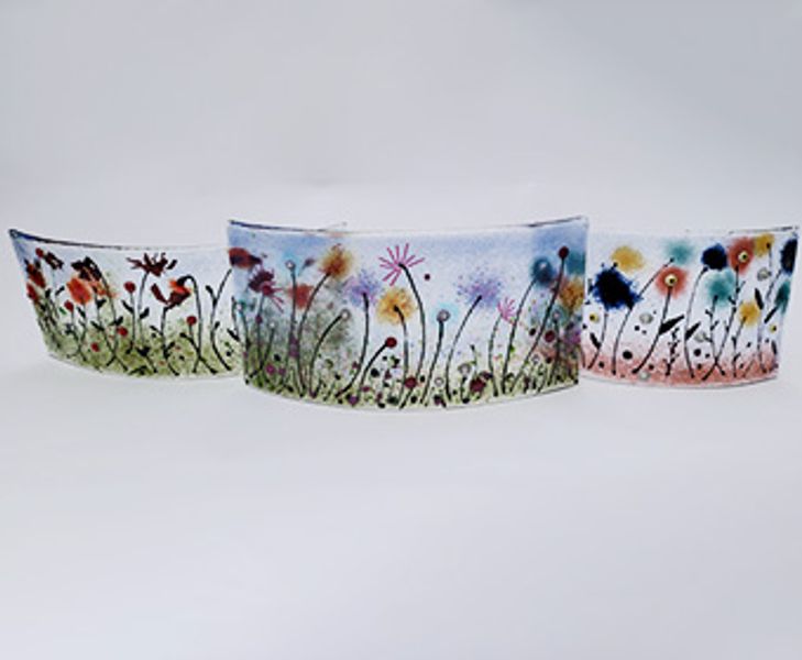 Meadow flower candle bends using fused glass