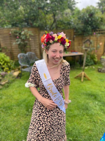 Bride wearing her handmade crown