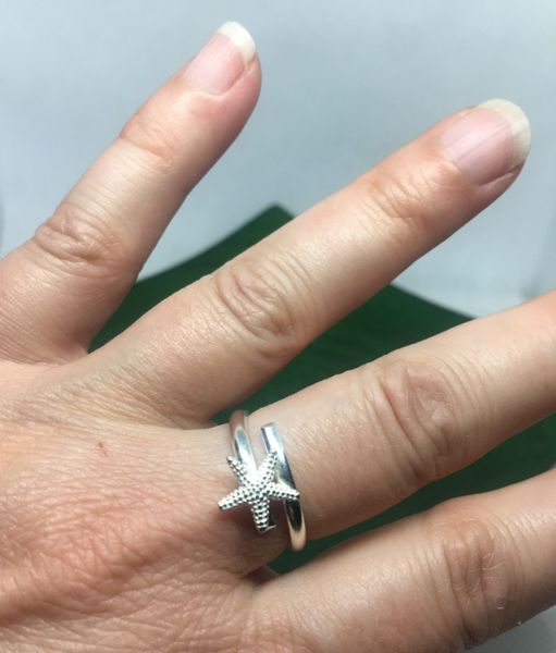 Adjustable sterling silver starfish wrap ring