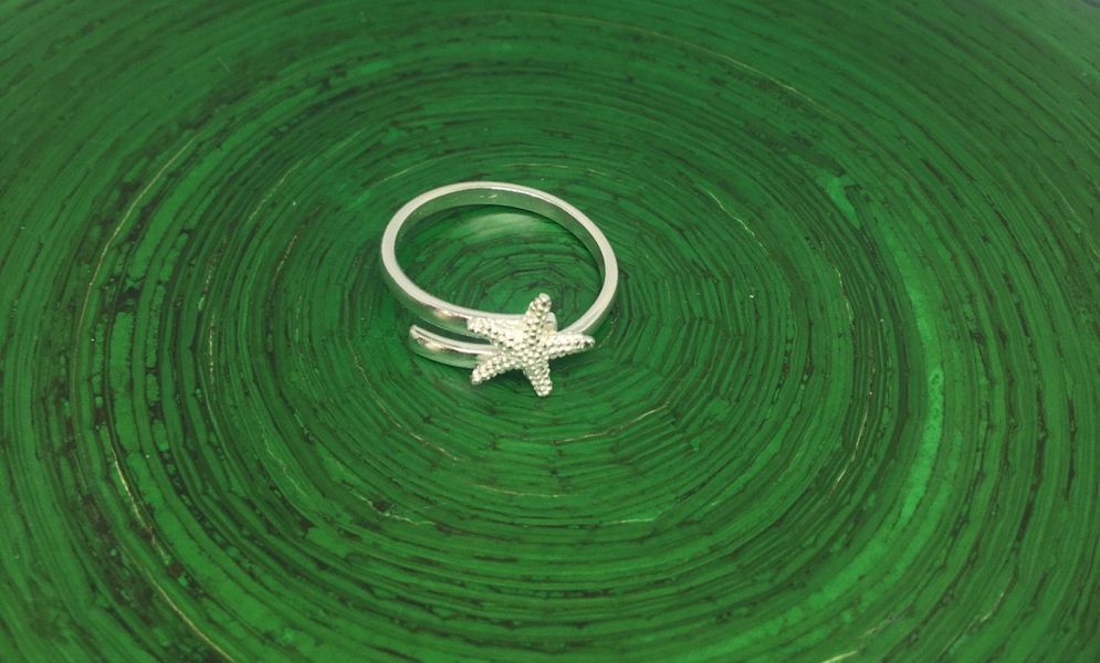 Adjustable sterling silver starfish wrap ring