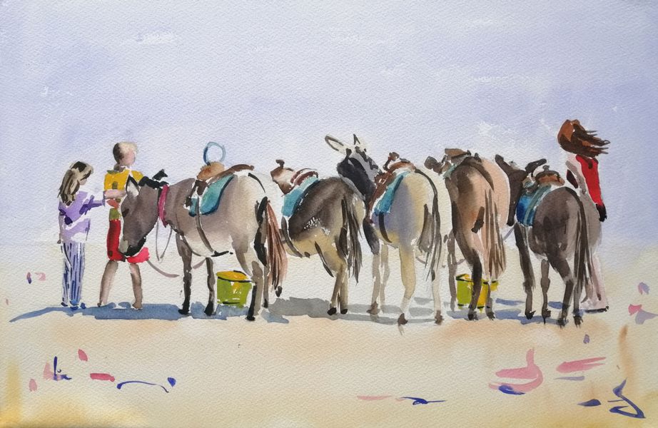 Exmouth Donkeys in water colour