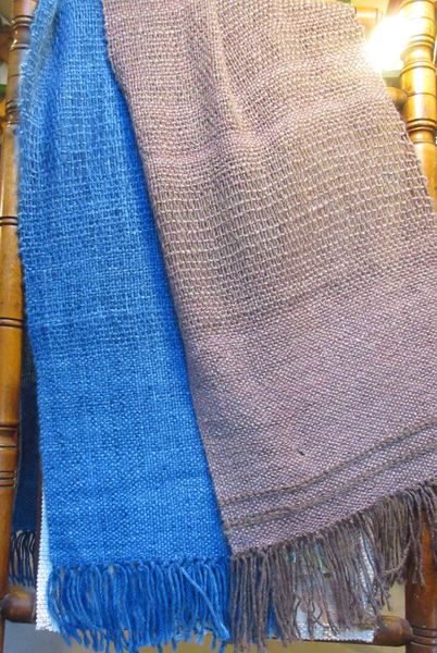 Handwoven alpaca scarves, dyed with natural dyes.