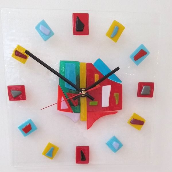 A fused glass clock made by Michael