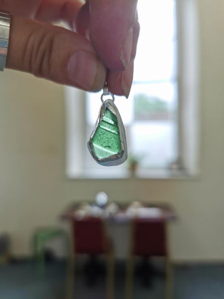 Textured Sea glass pendant with lines
