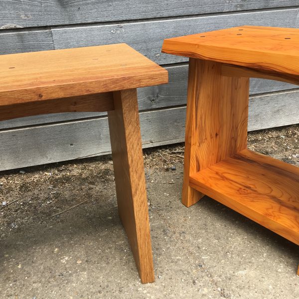 Pair of tables; home-grown oak and yew