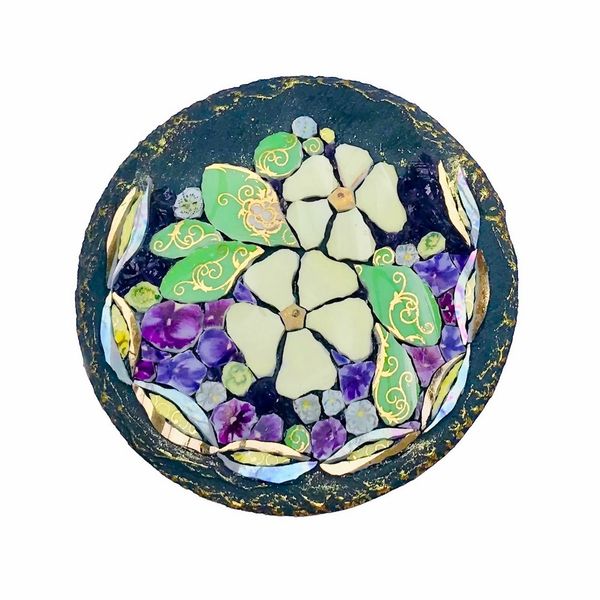 Vintage china mosaic with crystals
