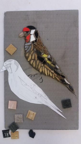 Mosaic Goldfinch in progress.