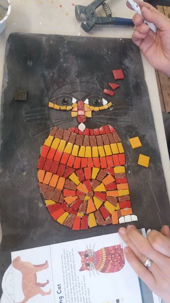 Groovy cat mosaic in progress.